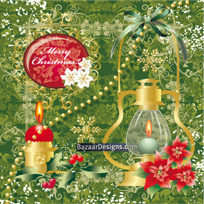 Floral merry christmas with  oil lamp